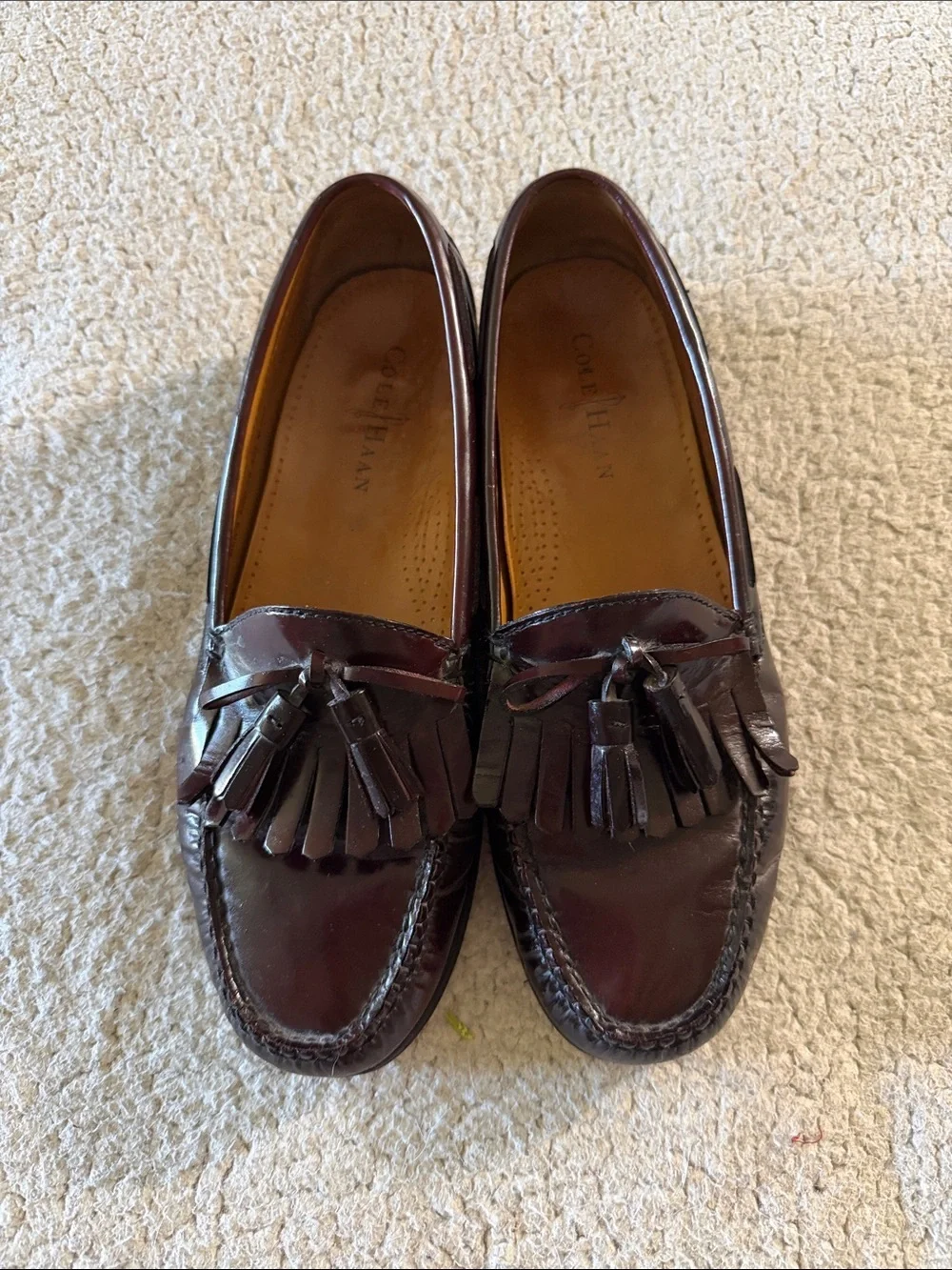 Cole Haan Mens Sizzle 9.5D Burgundy Leather Kiltie Tassel Loafers C02692 Slip On